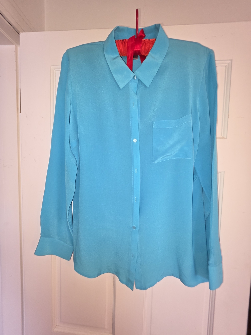 Worthington Turquoise Button-Front Blouse 100% Silk